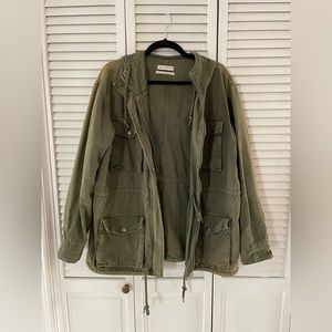 Urban Outfitters Women’s Hooded Distressed Green Cargo/Utility Jacket (Sz. M)